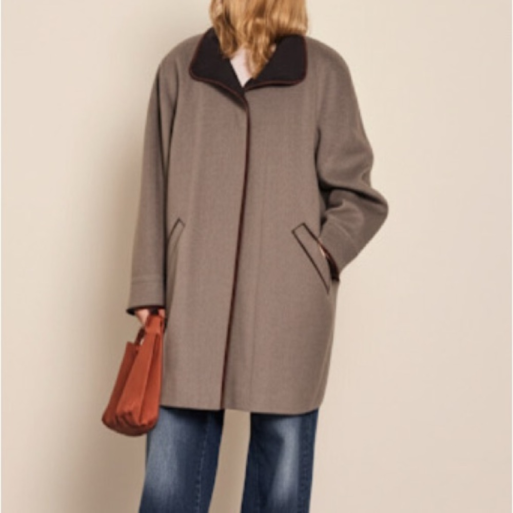 Vintage Society Loden Aquila Alpaca Wool Blend Neutral Oversized Overcoat